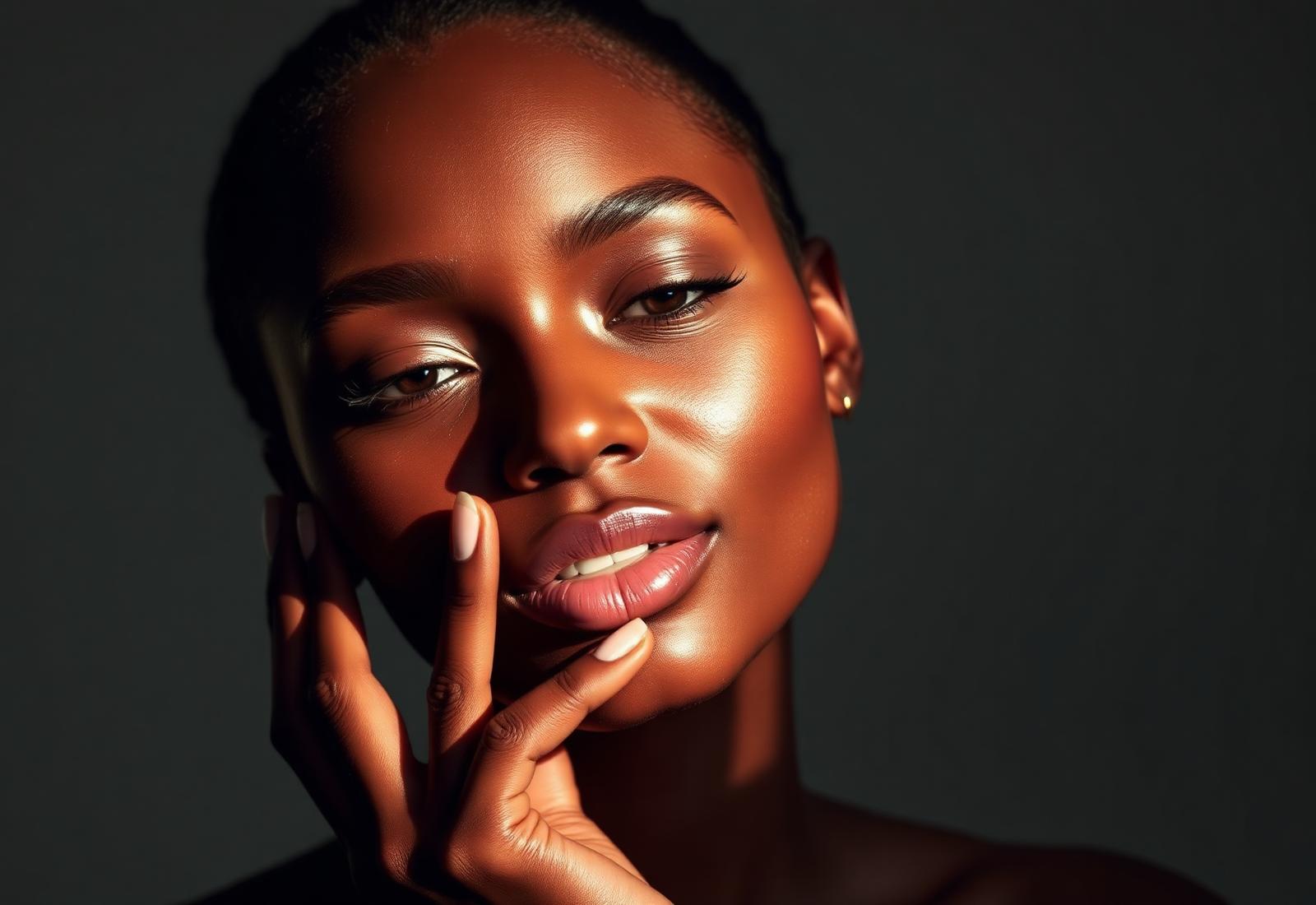 Editorial portrait of radiant, glowing skin